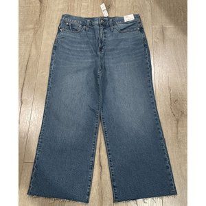 J.CREW Wide Leg Slim High Waist Flare Blue Denim Jeans Size 30 P Raw Hem NWT